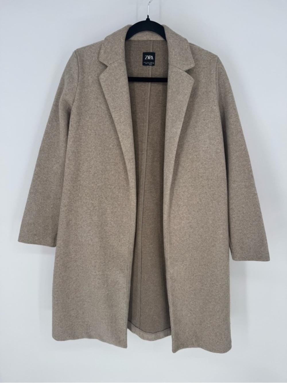 Zara minimalist cottagecore Neutral Taupe Open-Front-Blend Pea Coat